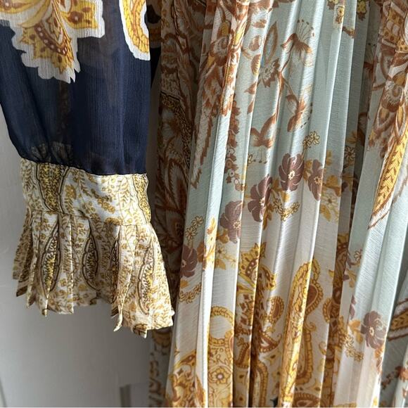 H&M Printed Pleated Chiffon V-Neck Wrap Dress Royal Wedding - Picture 6 of 11